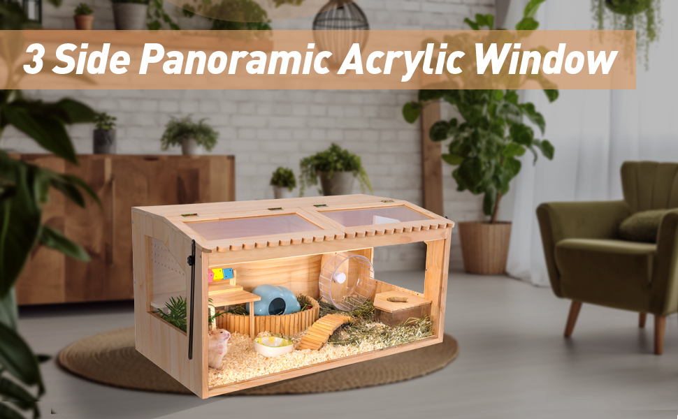 DZWLKJ wooden hamster cage with acrylic panels and openable top