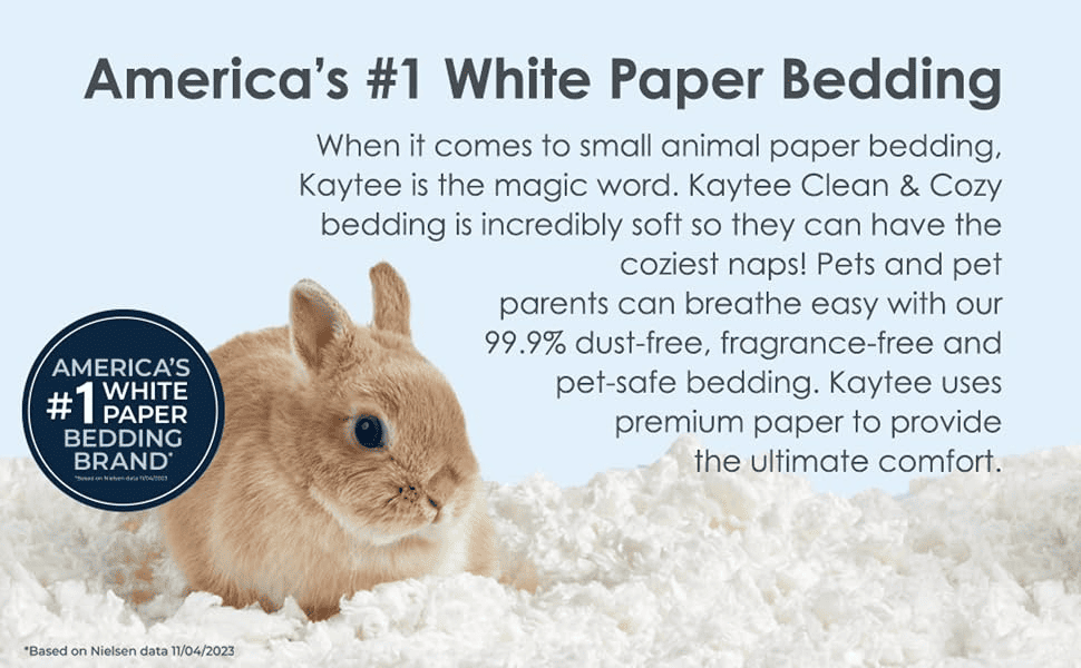 Kaytee promotional graphic claiming Clean & Cozy is 99.9% dust-free